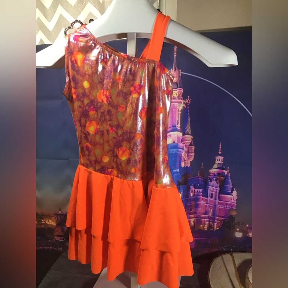 Design for dance metallic orange ruffle dance costume LC 3937